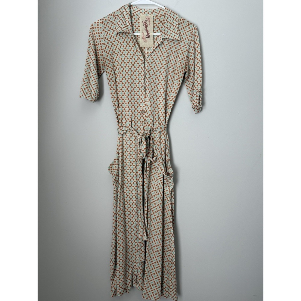 Retro 60s Pin Up YELLOWFIELD 8/Johnny Was Polka Dot Dress Sz Small Midi Collared